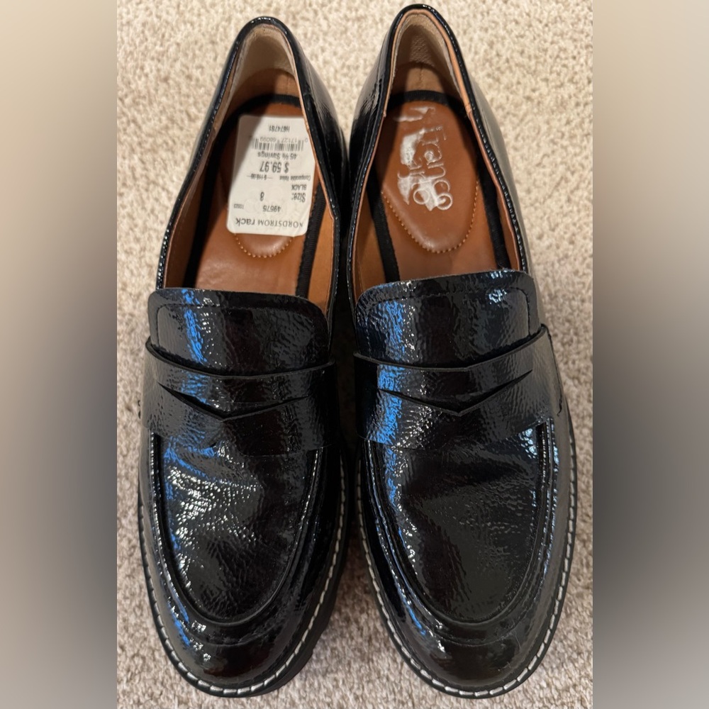 NWT Franco Sarto Cassandra Platform Black Patent Penny Loafer Shoes